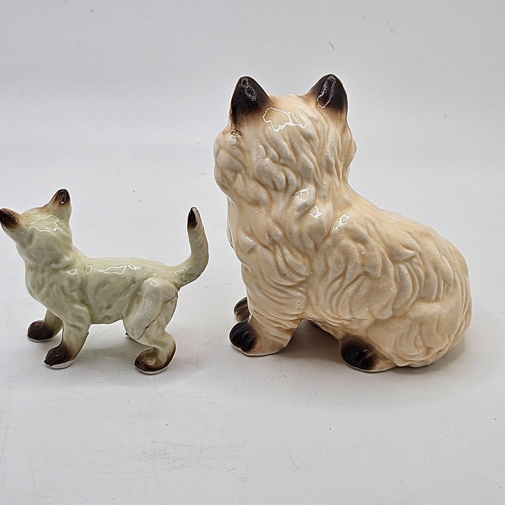 Vintage Siamese Cat Figurines Set Ceramic Porcelain Blue Eyes Japan style - Picture 5 of 10
